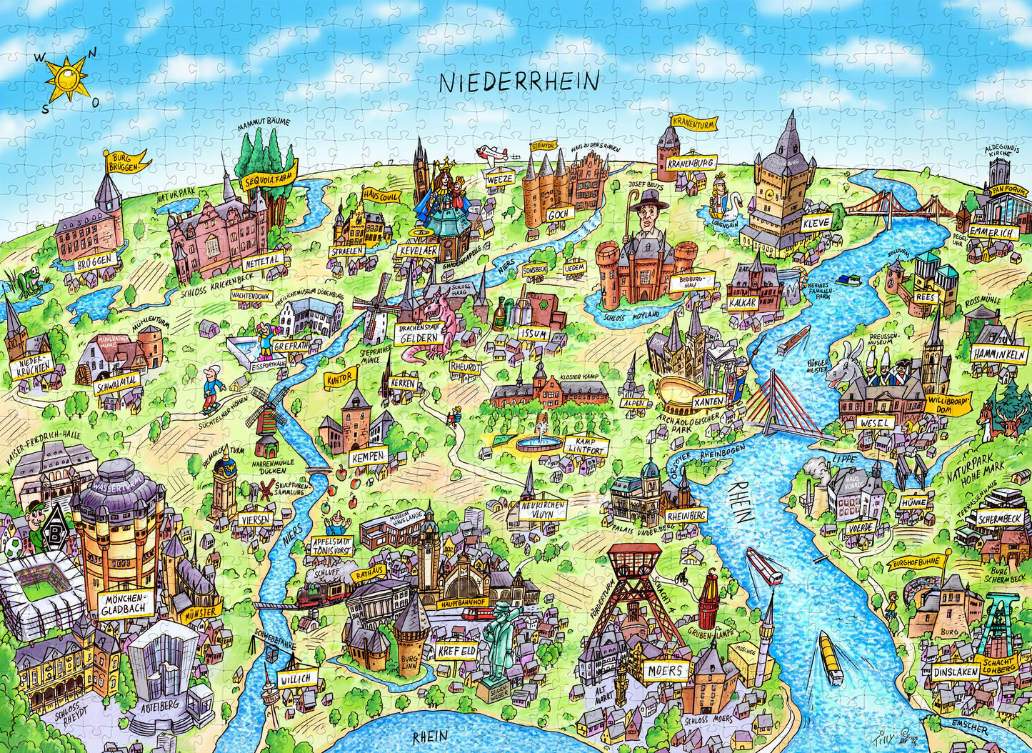 Regionale Geschenkidee: Das 1000-Teile Niederrhein Puzzle in der Draufsicht.