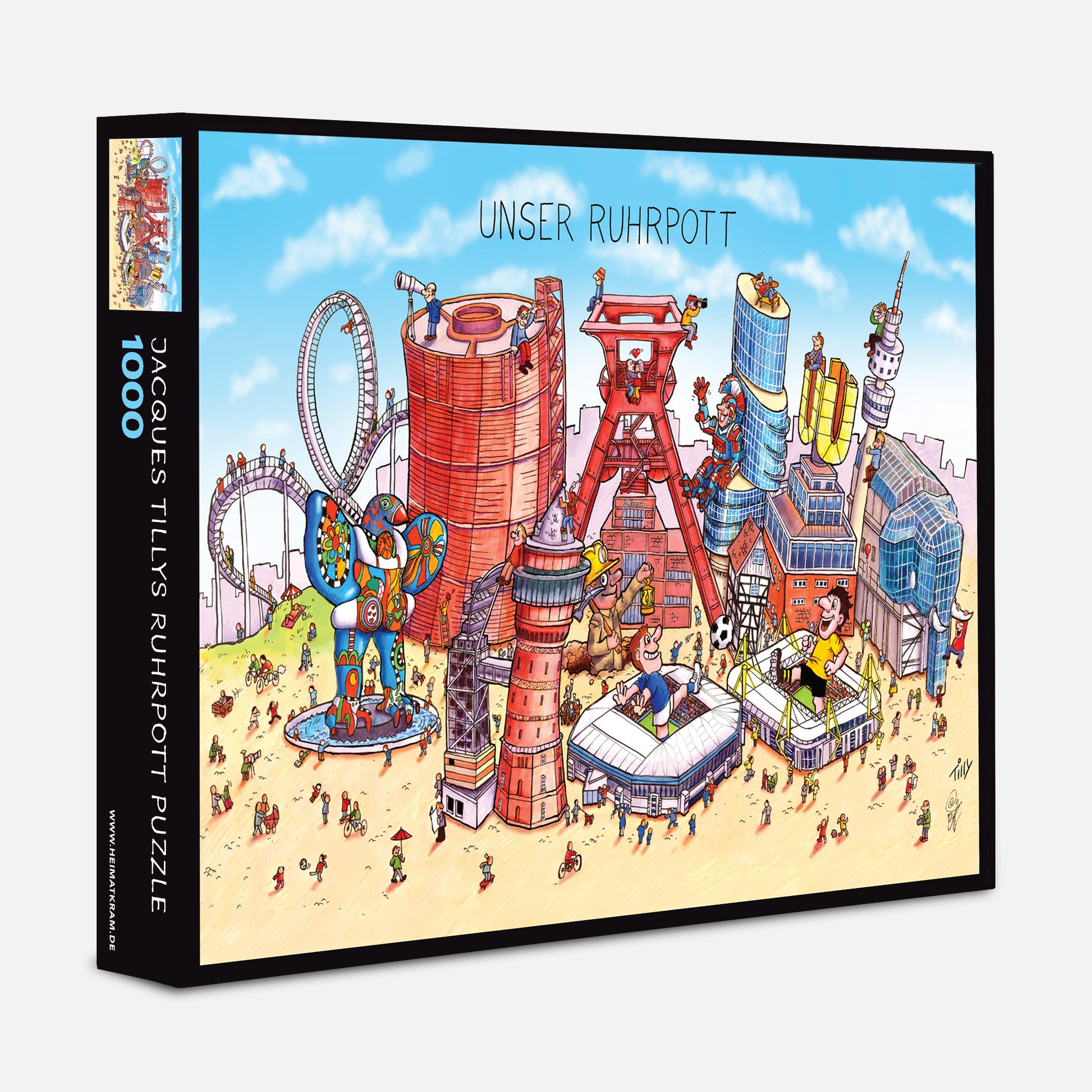 Verpackungsbox des Ruhrpott Puzzles mit 1000 Teilen und Jacques Tilly Motiv.