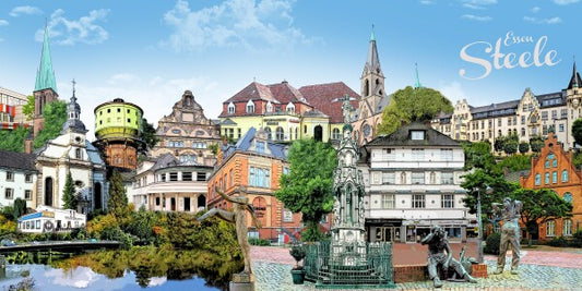 Bernd Röttgers Essen-Steele Stadtbild mit Sehenswürdigkeiten von Essen-Steele. Acrylglas Bild mit Alu-Rückrahmen.