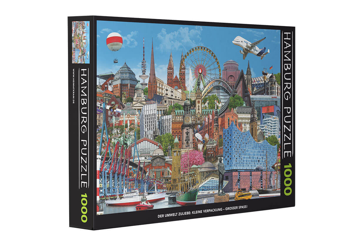 Hamburg Stadtbild von Bernd Röttgers als Puzzle mit den wichtigsten Sehenswürdigkeiten und mit 1.000 Teilen