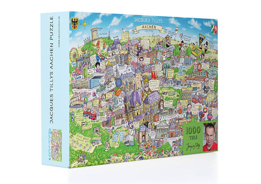 Jacques Tilly Aachen Stadtbild als Puzzle mit den wichtigsten Sehenswürdigkeiten und mit 1.000 Teilen