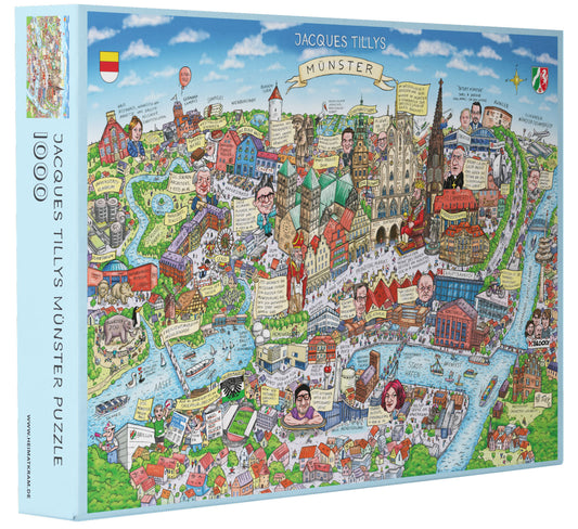 Jacques Tilly Münster Stadtbild als Puzzle mit den wichtigsten Sehenswürdigkeiten und mit 1.000 Teilen